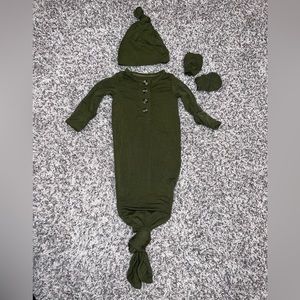 Lou Lou & Company / EUC Knotted Gown Newborn Bundle - Gender Neutral Olive Green